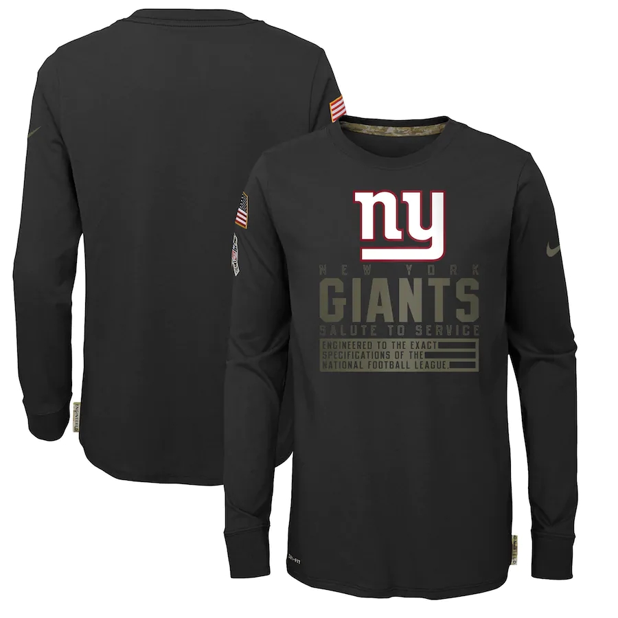 Nike New York Giants Youth Black Salute to Service Long Sleeve TShirt->nfl t-shirts->Sports Accessory